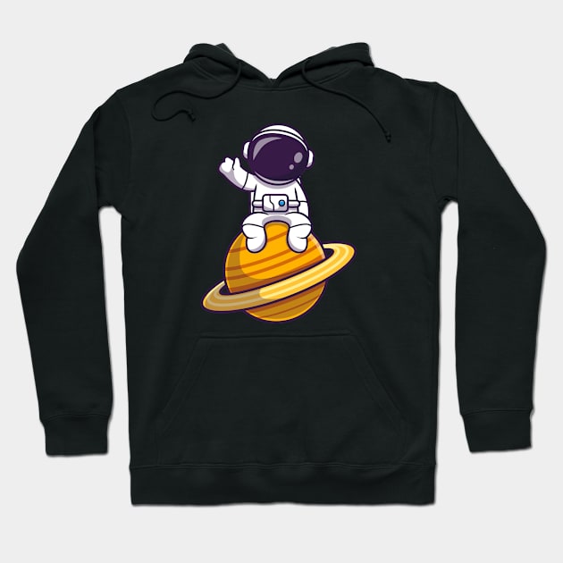 Cute Astronaut Sitting On Planet Waving Hoodie by MaiKStore